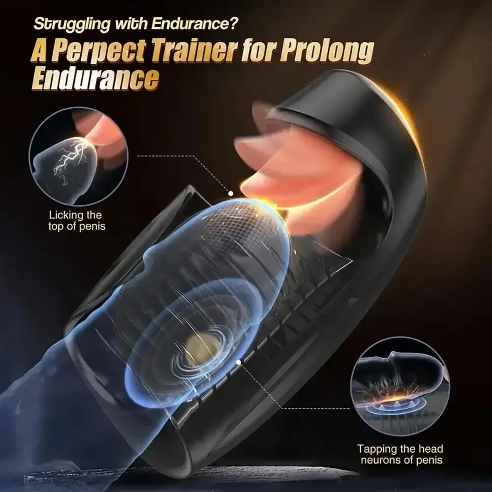 10 Tongue-Licking Tapping Vibrating Adult Male Auto Masturbator