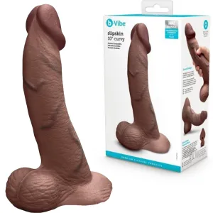 B-Vibe Slipskin Realistic Silicone Dildo-10 Curved Brown