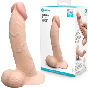 B-Vibe Slipskin Realistic Silicone Dildo-9 Curved Cream