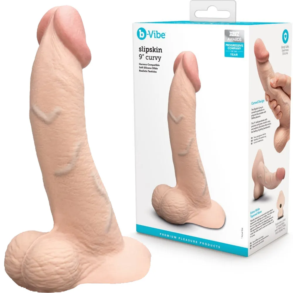 B-Vibe Slipskin Realistic Silicone Dildo-9 Curved Cream
