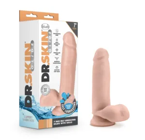 Blush Dr. Skin Glide 7 Self-Lubricating Dildo With Balls