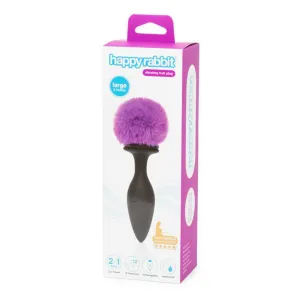 Happy Rabbit Rechargeable Vibrating Butt Plug With Interchangeable Gem and Purple Puff Large