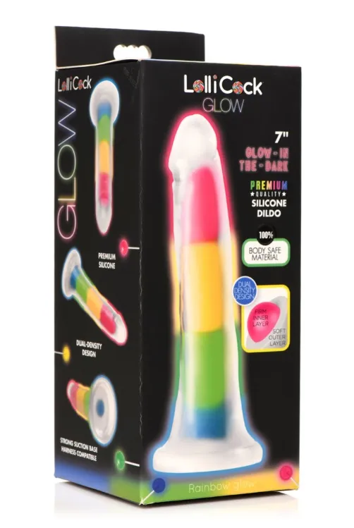Lollicock 7 Glow- in- the- Dark Rainbow Silicone Dildo Rainbow