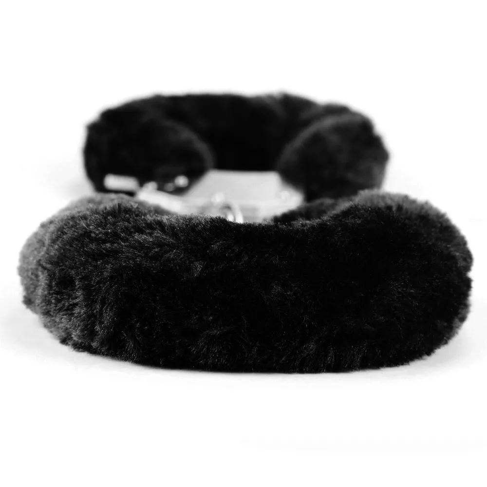 Lovetoy BDSM Fetish Fluffy Handcuffs Metal Restraints Hand Cuffs Bondage Black