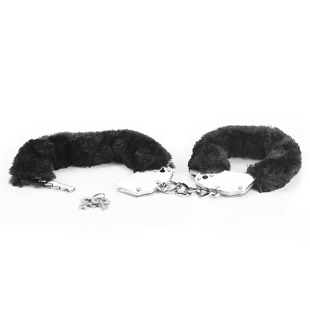 Lovetoy BDSM Fetish Fluffy Handcuffs Metal Restraints Hand Cuffs Bondage Black