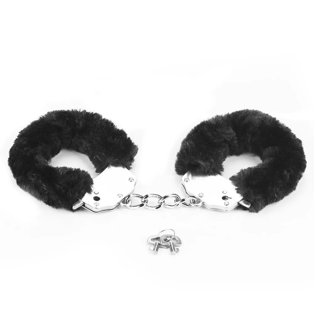 Lovetoy BDSM Fetish Fluffy Handcuffs Metal Restraints Hand Cuffs Bondage Black