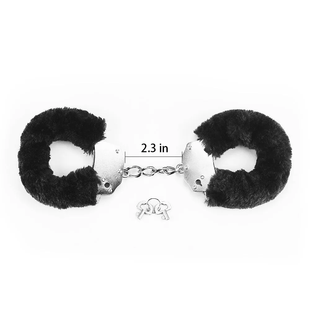 Lovetoy BDSM Fetish Fluffy Handcuffs Metal Restraints Hand Cuffs Bondage Black