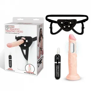 Lux Fetish  6.5 Realistic Vibrating Dildo & Strap-on Harness