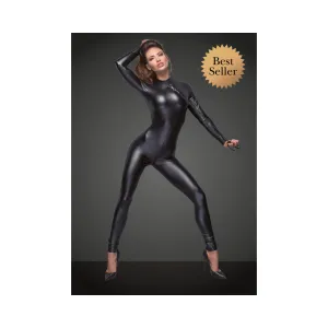 Noir Powerwetlook Overall With Leash And 2-way Zipper Small