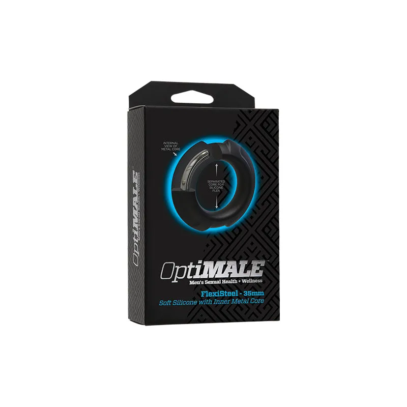 OptiMALE FlexiSteel Silicone. Metal Core Cock Ring 35 mm Black