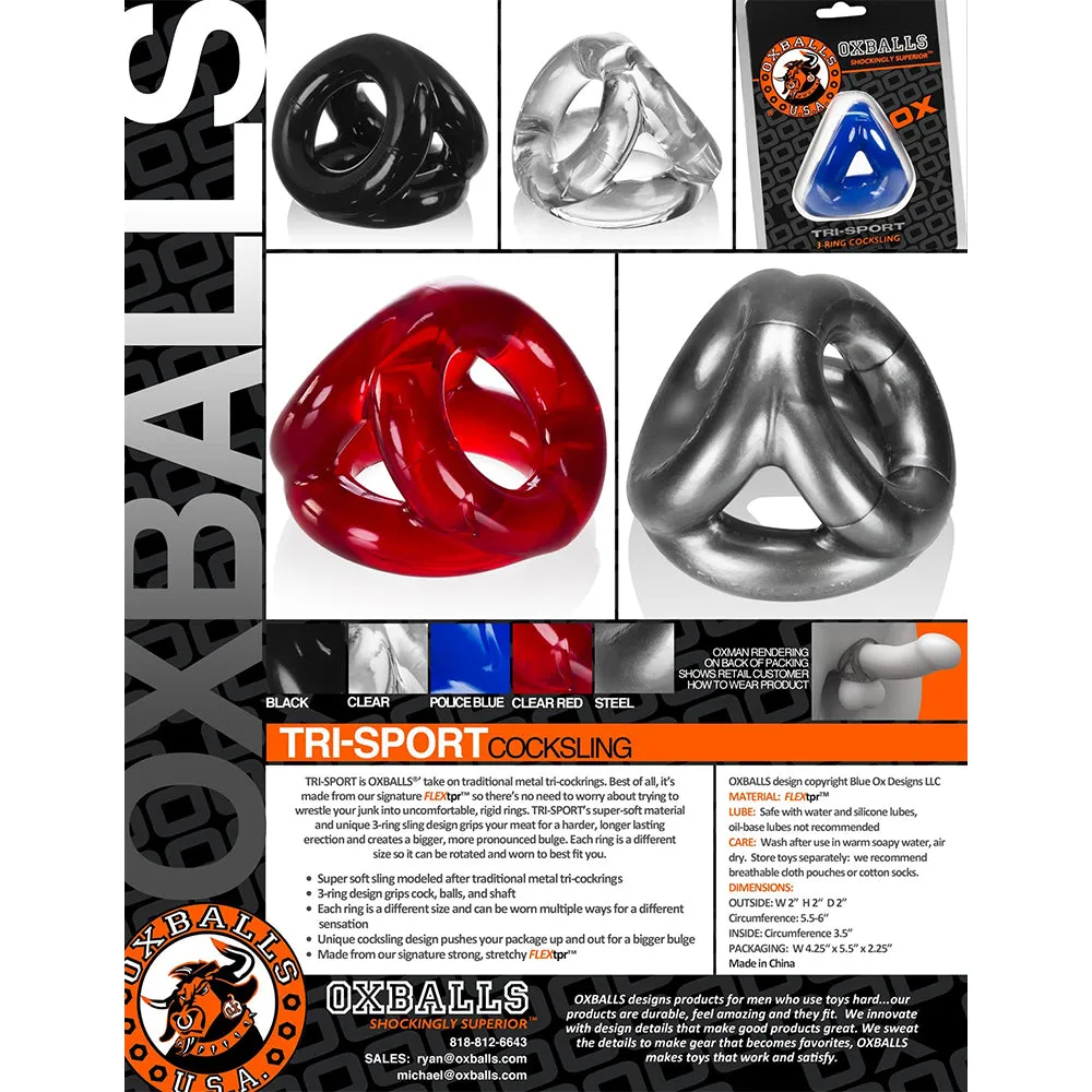 OXBALLS TRI-SPORT versatile 3-ring Cocksling Penis Cock & Ball Ring CLEAR
