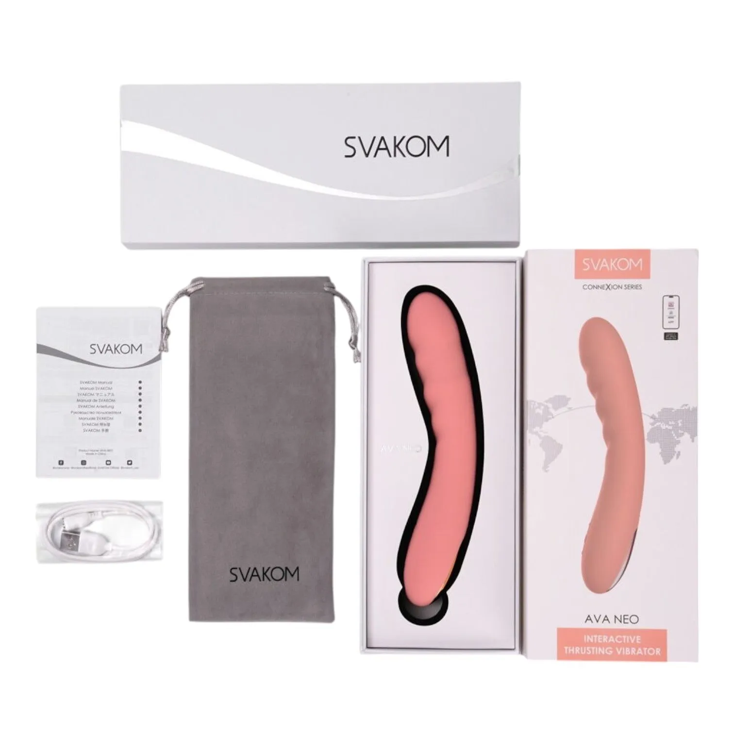 Vibrator interactiv SVAKOM AVA NEO. control prin aplicație. 5 funcții de penetrare automată. 5 funcții de vibrație. roz