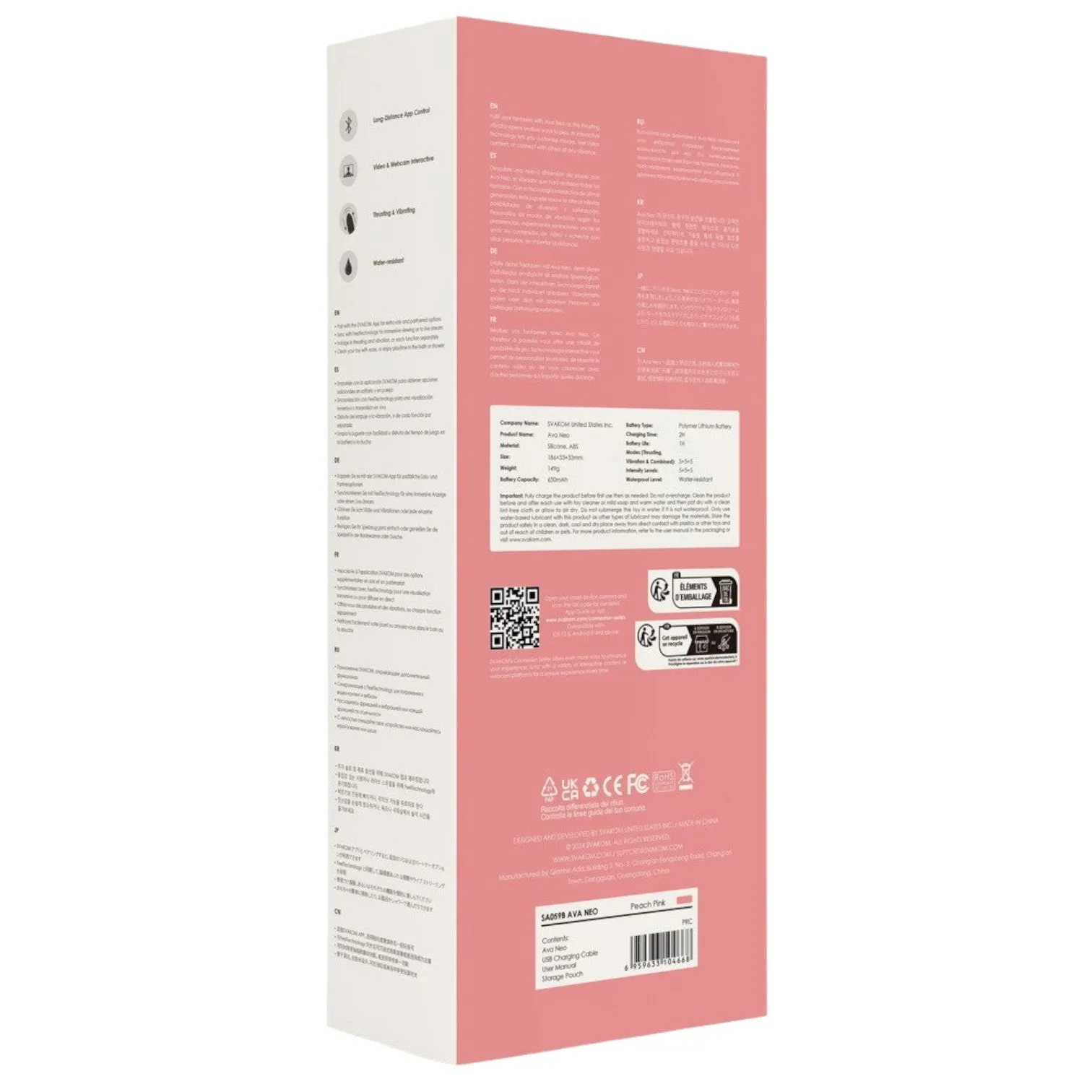 Vibrator interactiv SVAKOM AVA NEO. control prin aplicație. 5 funcții de penetrare automată. 5 funcții de vibrație. roz